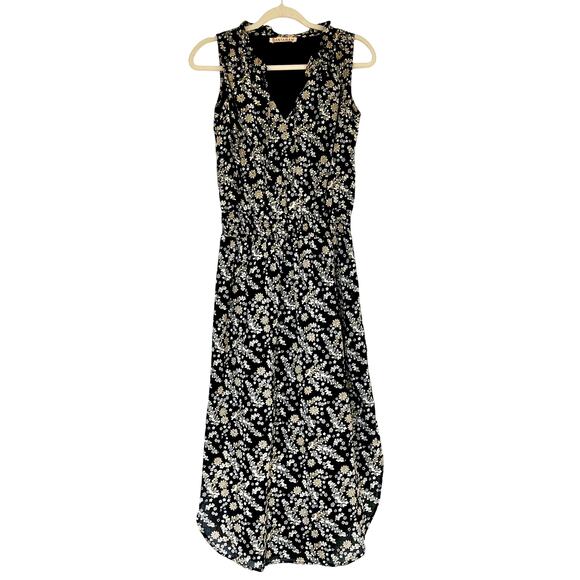 EUC Banjanan Floral Maxi Dress Size Small Black 100% Cotton Sleeveless Layering - Picture 1 of 15